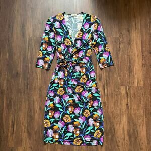Etro Milano Floral Jersey Faux Wrap Sheath Dress Italy Sz 42